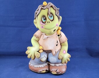 Ceramic Zombie Jr., Ceramic Clay Magic Monster, Zombie Monster, Halloween Decoration, hand painted ceramics, cute kid friendly Halloween