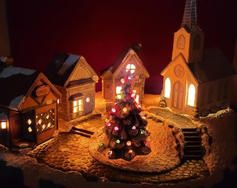 Ceramic Christmas Village Set, Hand painted Ceramic Village, Christmas Village, Christmas decorations, Scioto Christmas Village Set
