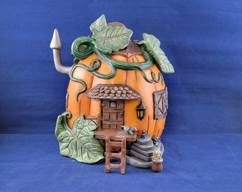 Ceramic Pumpkin House, Halloween Decoration, Hand painted Pumpkin, Pumpkin Cottage, Pumpkin Decoration, Harvest Pumpkin, Pumpkin Fairy House