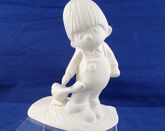 Ceramic Boy Figurine, Ceramic Farm Boy with goose, Farm Boy Figure, Collectible Farm Boy, Ready to paint Precious Moments, bisque figure