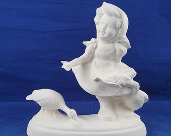 Ceramic Little Girl Feeding Geese, Ceramic Bisque Girl Figurine, Ready to paint Figurine, Girl Feeding Ducks, u paint ceramics, collectible