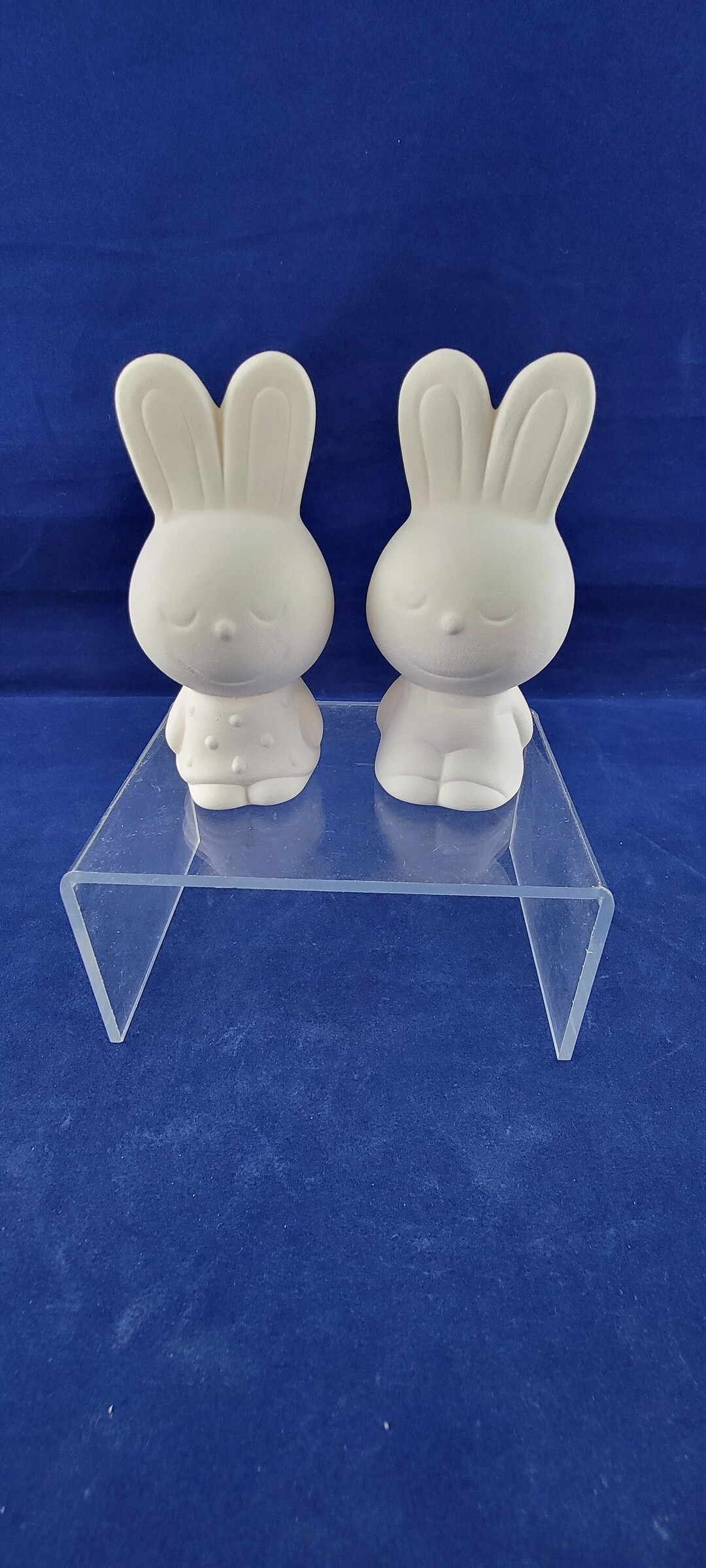 Ceramic Bunny Figurines set of 2, Easter Figurines, Rabbit Figurines