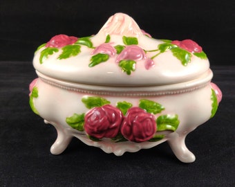 Ceramic Jewelry Box, Glazed Jewelry Box,  Rose Jewelry Box, Ceramic Oval Rose Dish, Victorian candy dish, Jewelry Box, Jewelry Storage