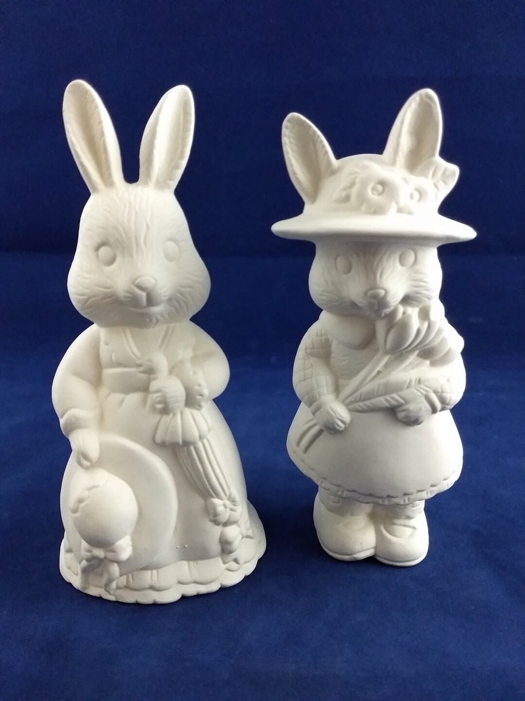 Ceramic Bunnies set of 2 , Ceramic Rabbits, Ready to Paint Bunny, U