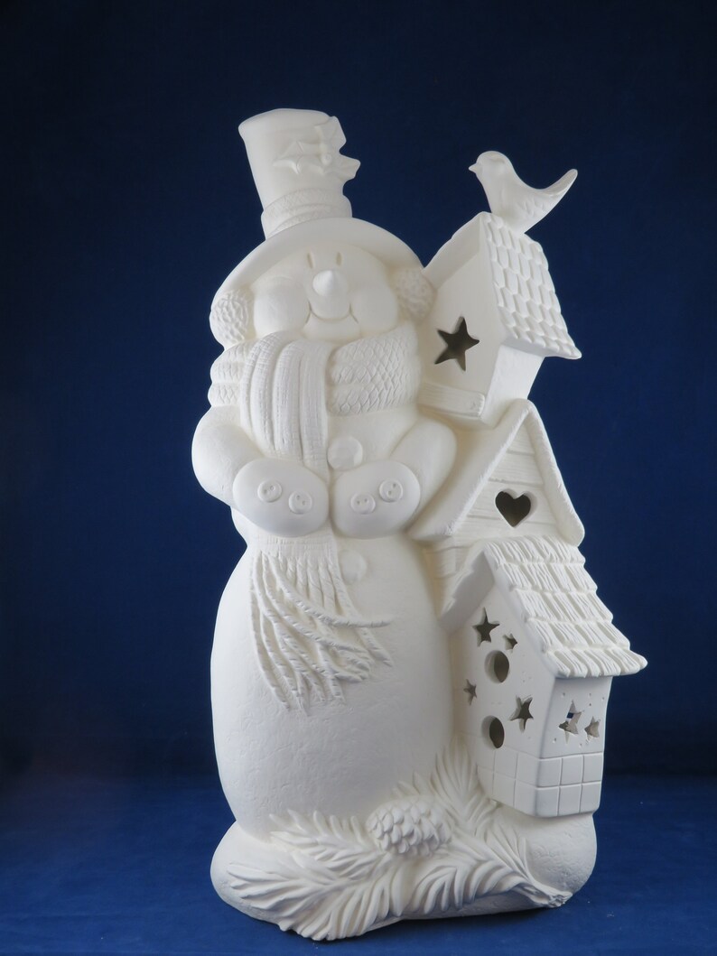 Ceramic Snowman With Birdhouses Large Ceramic Snowman Ready Etsy