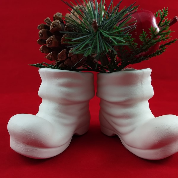 Ceramic Santa Boots, (2 inches tall) Ceramic Santa Shoe, Santa Boot decorations, Christmas Decoration, ceramic boot, ready to paint, Santa