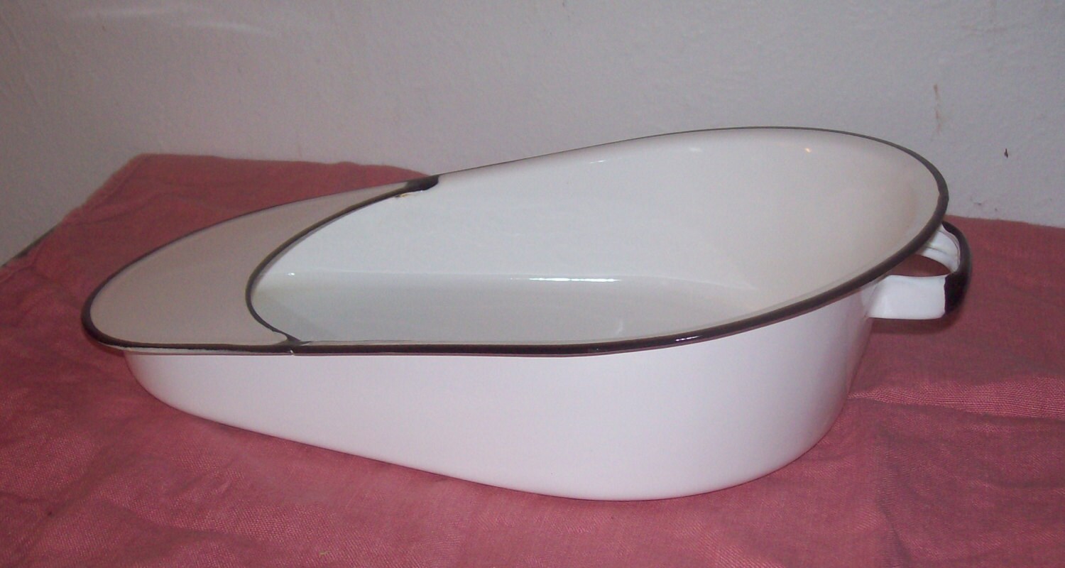 Vintage Jones Fracture Bed Pan Metal White Enamel Chamber Pot Etsy