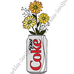 Diet Coke Printable Wall Art, Diet Coke still life with flowers art