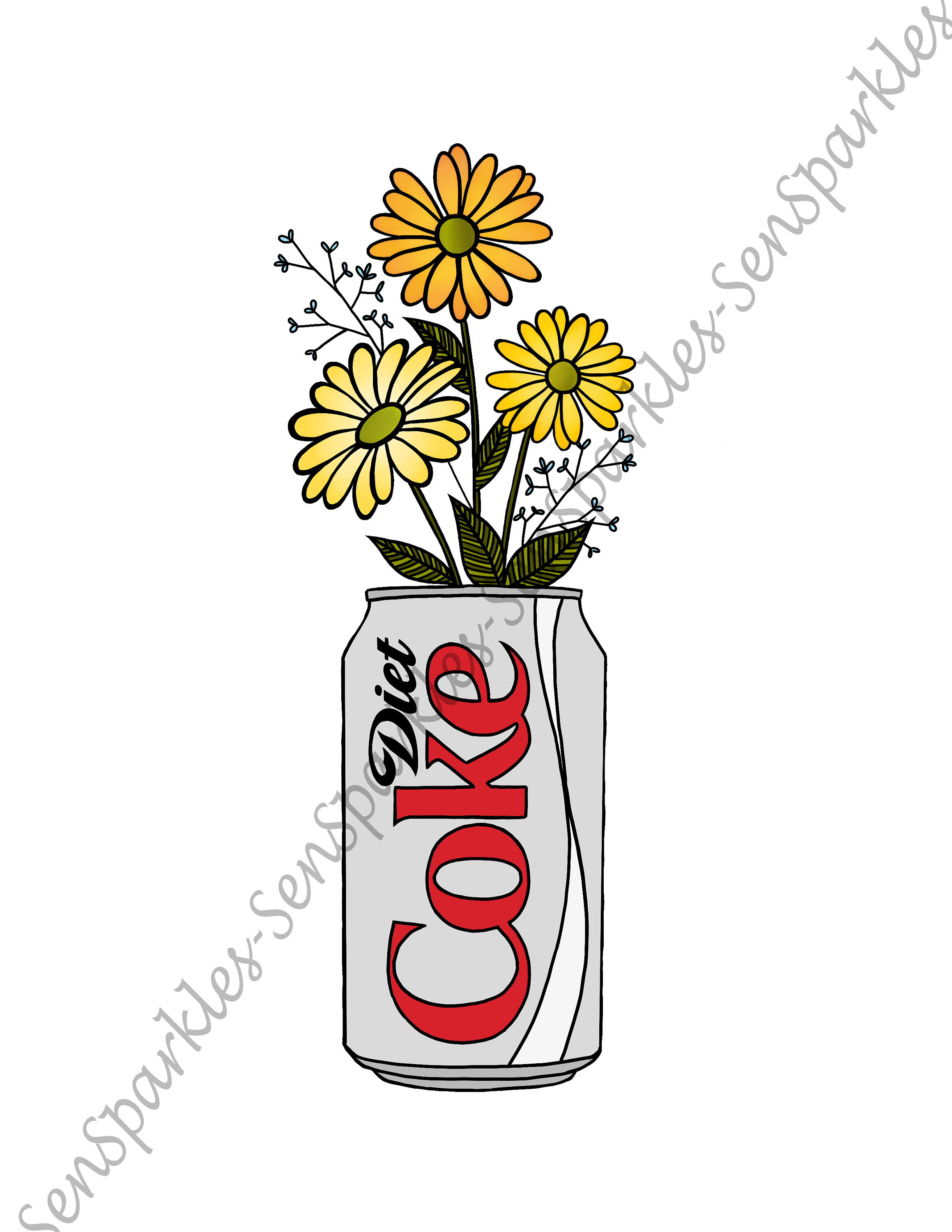 Diet Coke Printable Wall Art, Diet Coke still life with flowers art