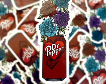Dr Pepper sticker with flowers/ soda lover gift