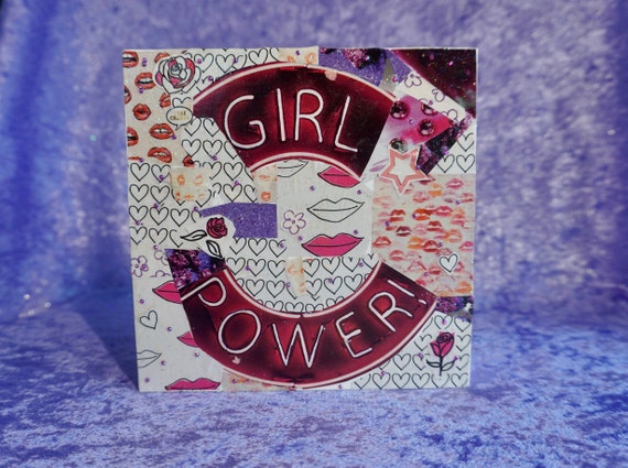 Girl Power Pink sparkly recycled art Girl power pillow | Etsy