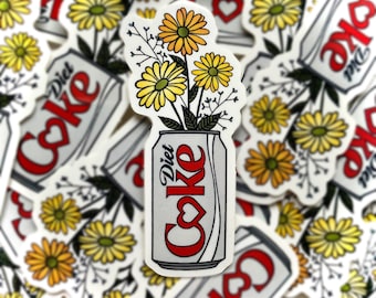 Diet coke sticker with flowers, diet coke lover gift, cottage core