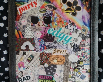 Recycled collage, repurposed artwork, eco friendly decor, alternative house decorations
