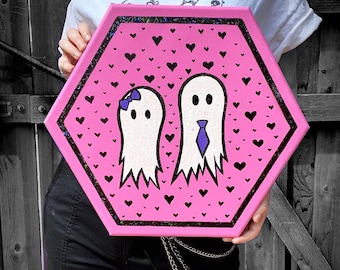 Pop art Ghost painting, pink halloween art