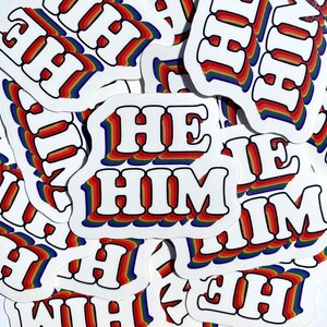 He/Him pronoun sticker, LGBTQ rainbow sticker