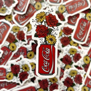 Coca Cola sticker with flowers, Coke sticker, Coca cola lover gift, cottage core, Coke present