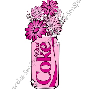Pink Diet Coke Printable Wall Art, Diet Coke still life with flowers art