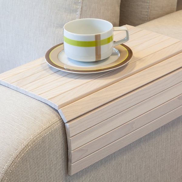 White Ash Wood Sofa Tray Table - Handmade Armrest Desk
