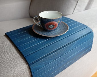 Ottoman Tray BLUE, Laptop Tray Wood, Sofa Tray Table, Sofa Table, But First Coffee,Wood MacBook Stand,Wood End Table,Coffee Table Tray