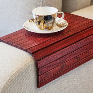 Sofa Tray Table VINTAGE wine red, couch tray, rustic coffee table tray, rustic end table, couch arm table, glass holder,ottoman wooden trays