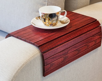 Sofa Tray Table VINTAGE wine red, couch tray, rustic coffee table tray, rustic end table, couch arm table, glass holder,ottoman wooden trays