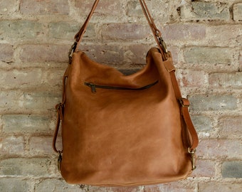 Convertible Leather Bag - Backpack - Light Brown - Handmade - Donos backpack