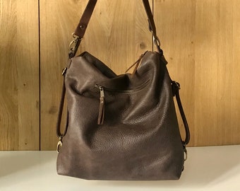 Bolso multiusos de piel para mujer / Bolso de mano, bandolera y mochila 3 en 1 / Bolso de viaje tipo hobo / Mochila Donos / Bolso tote