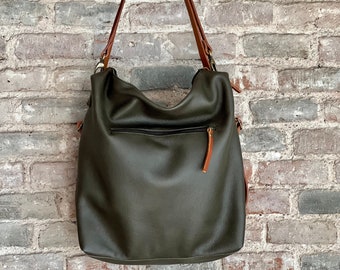 Convertible Leather Backpack Bag – Handmade Green Donos Bag