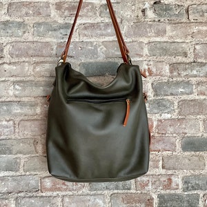 Convertible Leather Bag - Backpack - Green leather - Handmade - Donos backpack