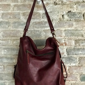 Convertible Leather Bag - Backpack - Burgundy color - Handmade - Donos backpack