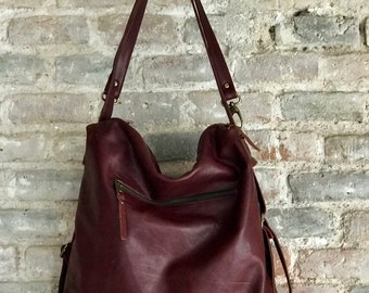 Convertible Leather Bag - Backpack - Burgundy color - Handmade - Donos backpack