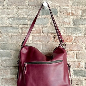 Convertible Leather Bag - Backpack - Burgundy color - Handmade - Donos backpack