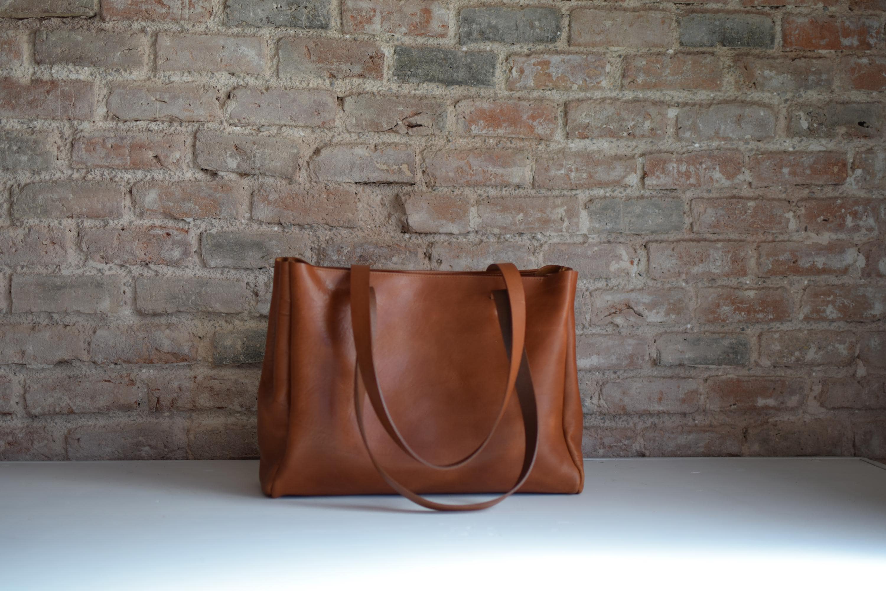 Cognac / Tan Leather Tote Bag. Full Grain Vegetable Tanned