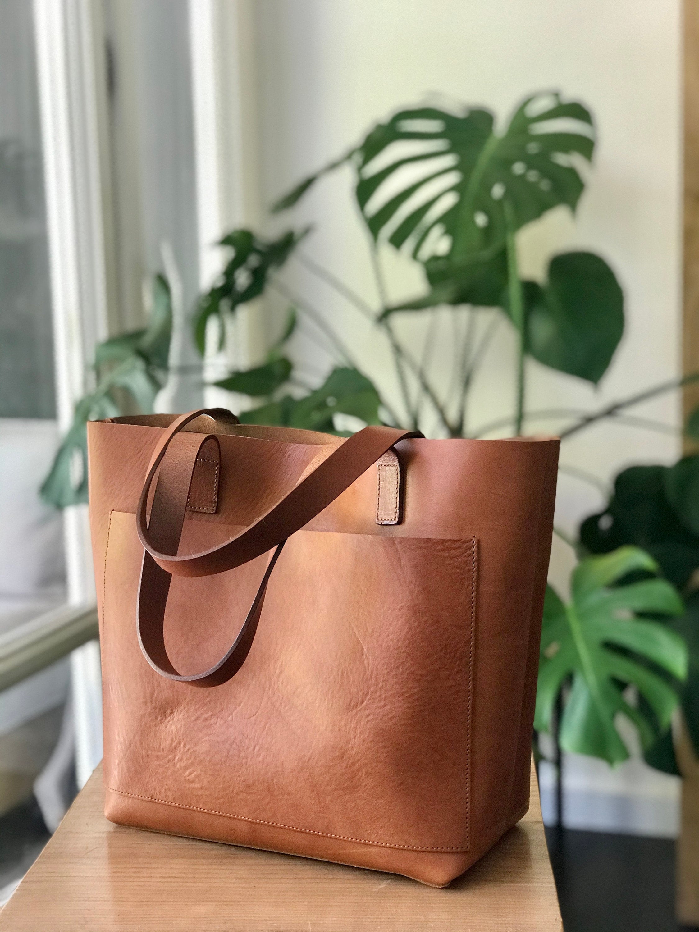 camel leather tote