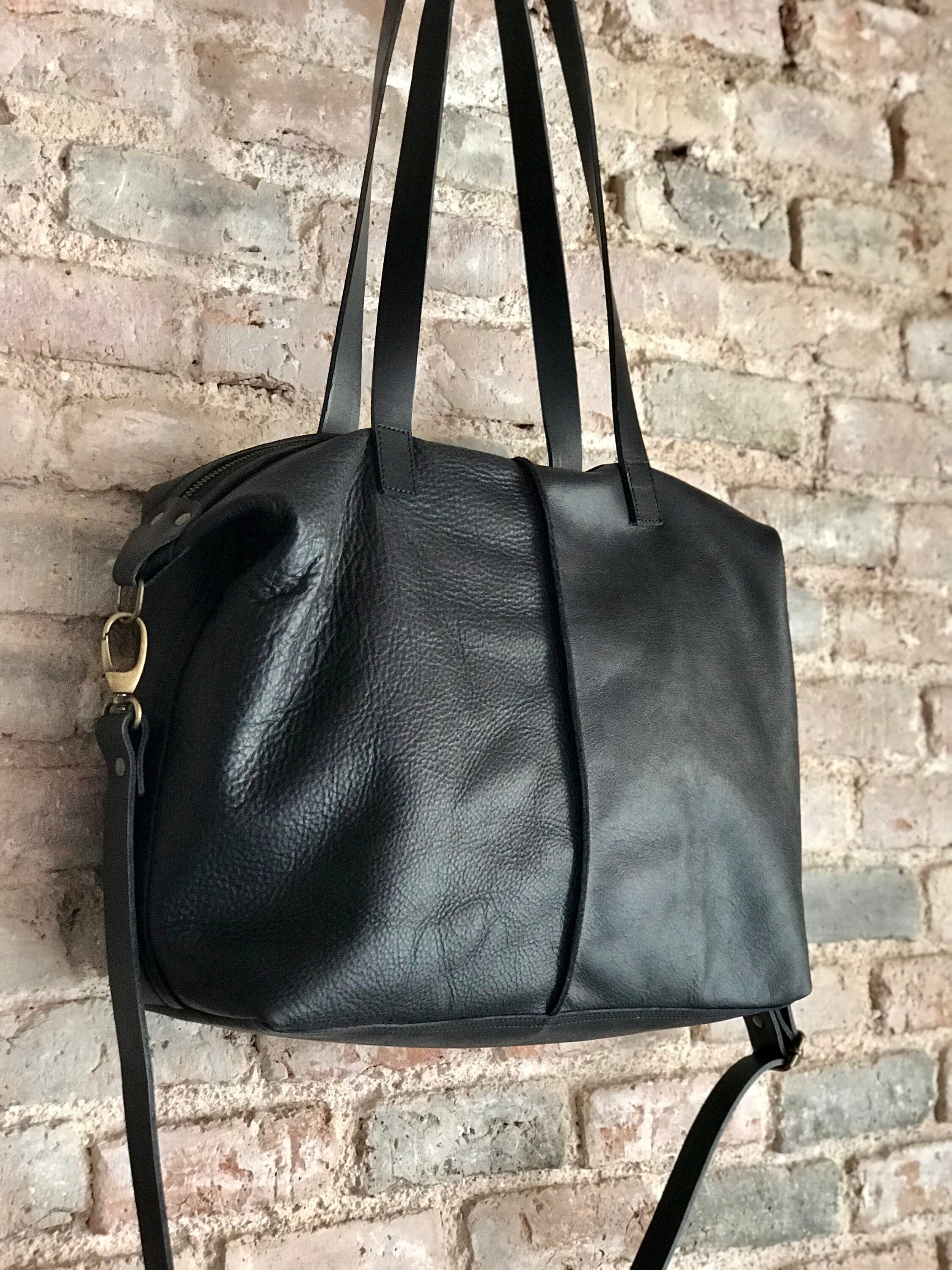Black Leather bag with zip crossbody strap and inside lining. | Etsy