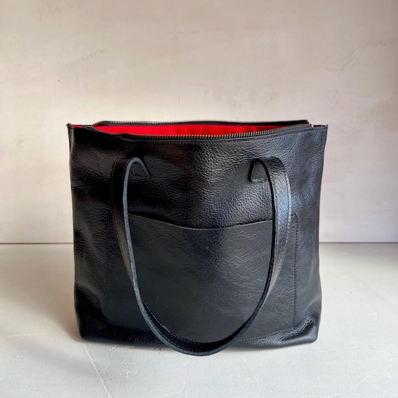 Victoria Collection Full Grain Leather Bag, Zipper Top, Lined Interior, Customizable Options
