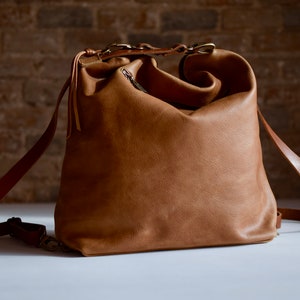 Convertible Leather Bag Backpack Light Brown Handmade Donos backpack image 5