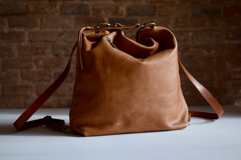 Convertible Leather Bag Backpack Light Brown Handmade Donos backpack image 5