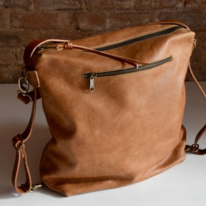 Convertible Leather Bag Backpack Light Brown Handmade Donos backpack image 4