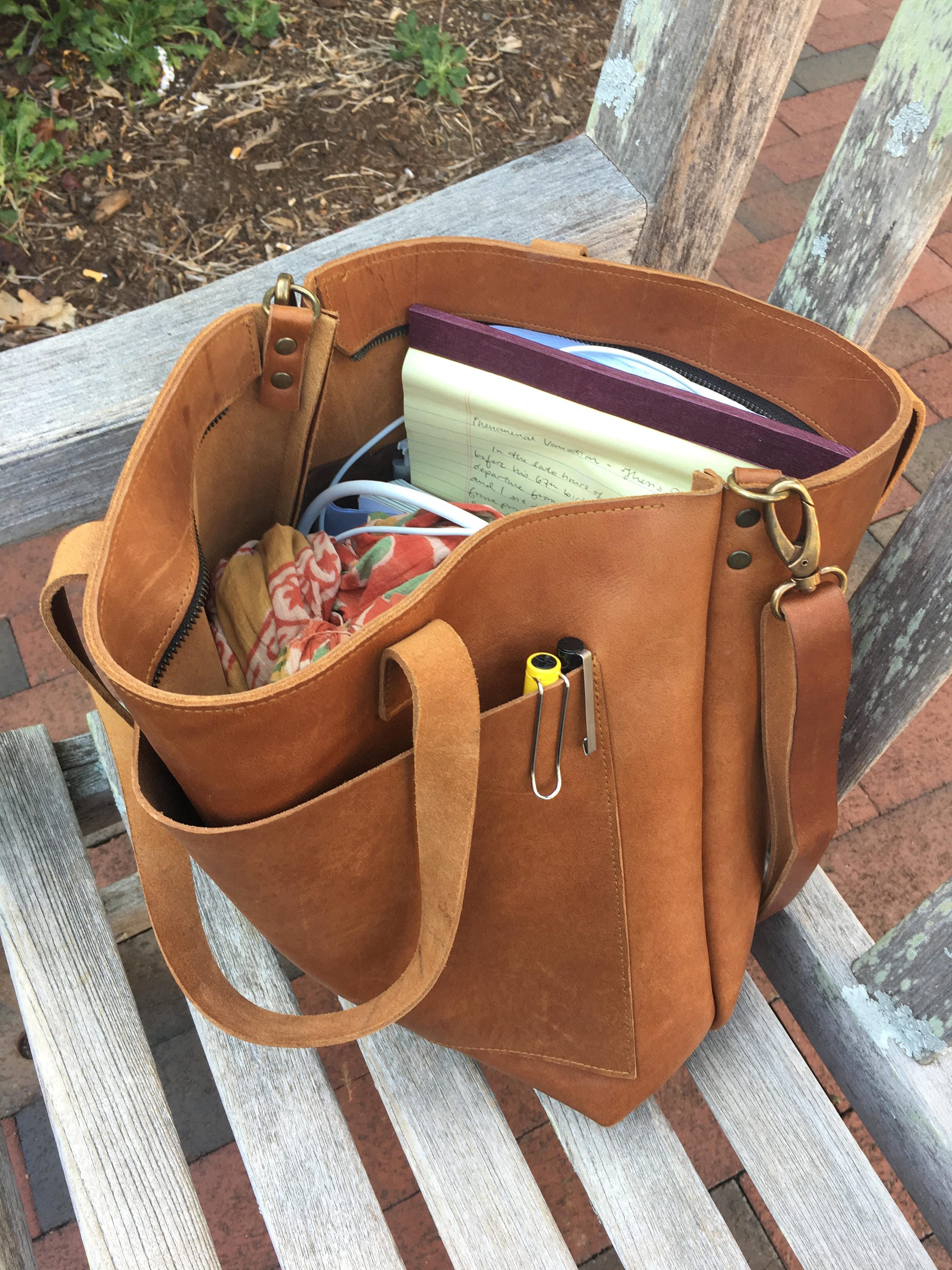 Tan Brown Leather Tote Bag