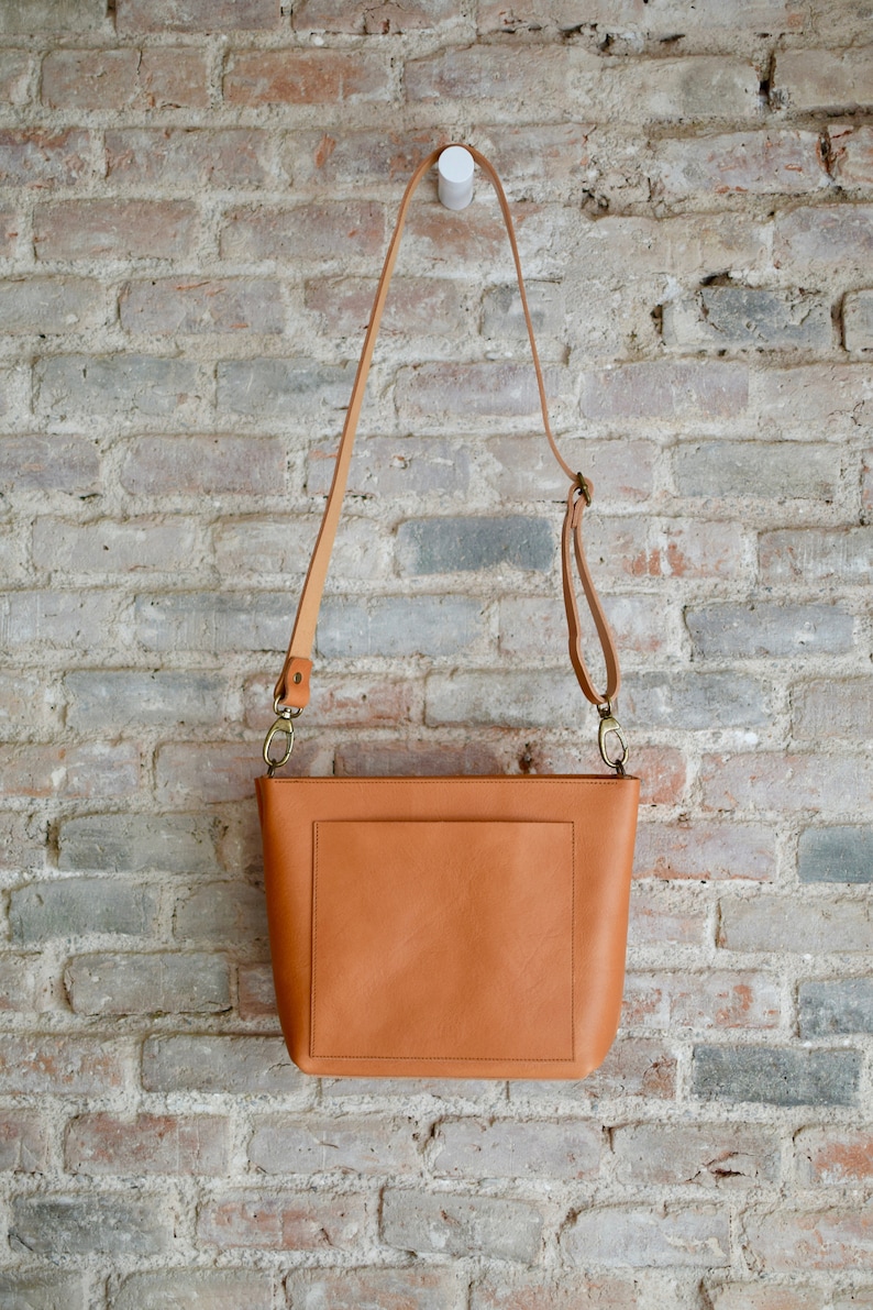 Small Crossbody Bag in Camel Leather With Outside Pocket and Etsy
