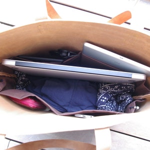 Oversized Camel Leather tote bag with outside pockets. Cap Sa Sal Bag. Handmade. image 7
