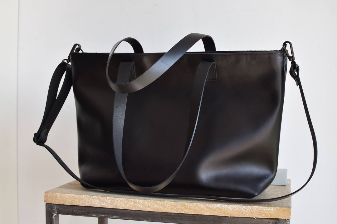 Black Leather Bag With Zip and Inside Lining. Handmade. - Etsy