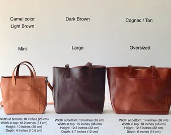 Leather tote bag with large outside pocket. 4 colors available. Cap Sa Sal Bag. Handmade.