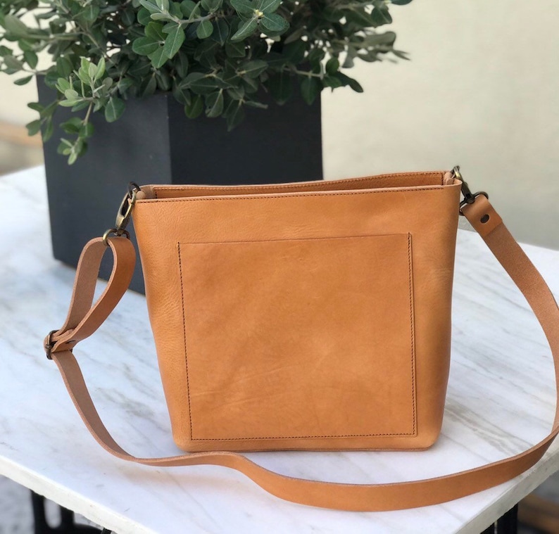 Small Crossbody Bag in Camel Leather With Outside Pocket and Etsy