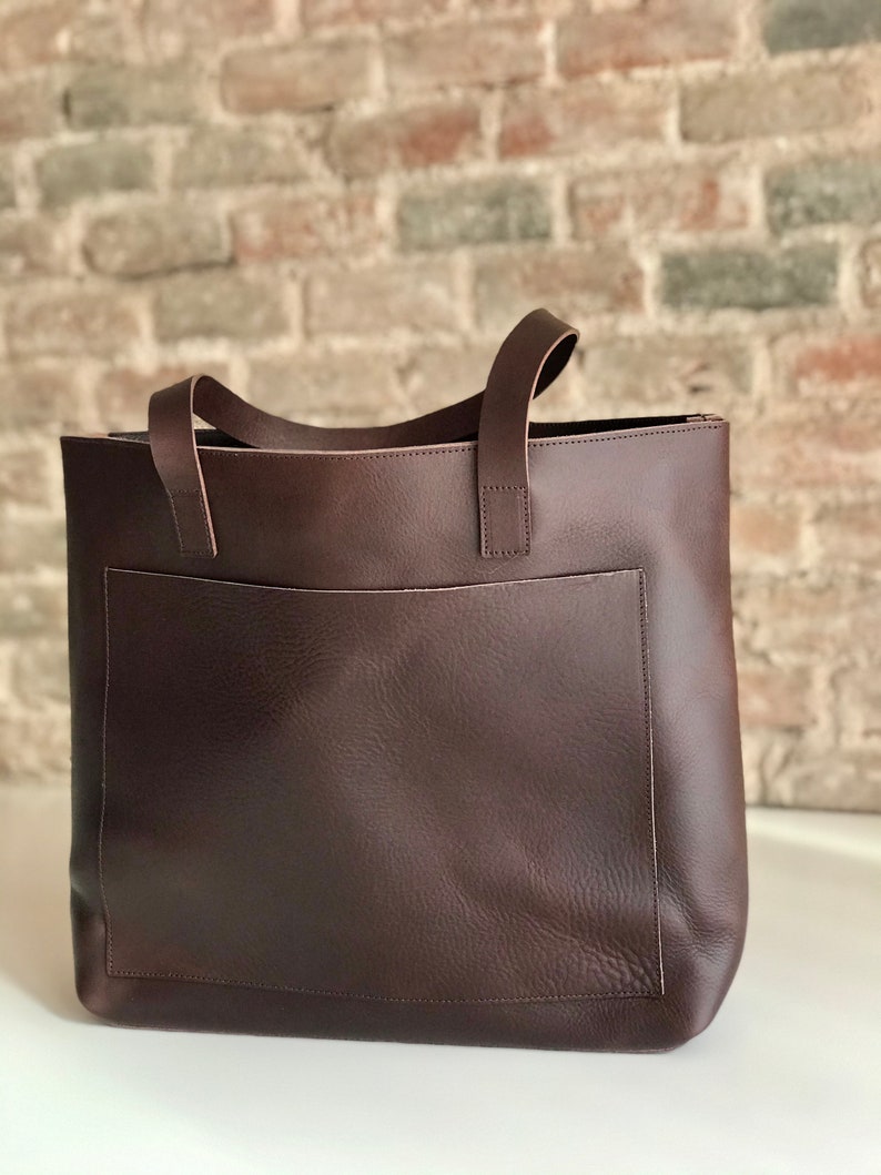 Leather Tote Bag With Outside Pocket. 4 Sizes and 4 Colors Etsy