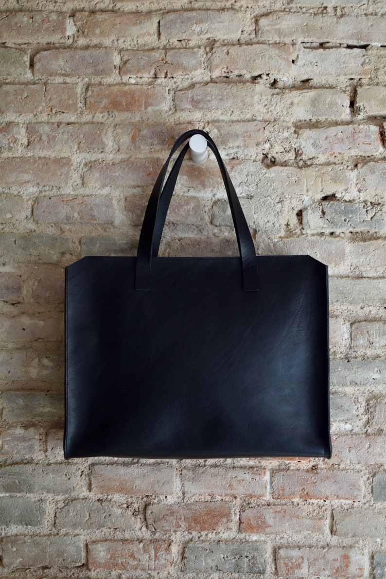 Black Natural Leather tote bag with Zipper. Black Cap Sa Sal Etsy
