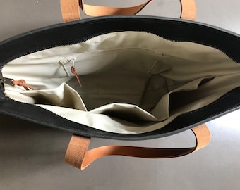 Leather tote bag with zipper and inside lining. Shoulder bag. Camel color  leather. Handmade. — Vermut Atelier