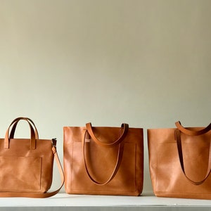 Leather tote bag with large outside pocket. 4 colors available. Cap Sa Sal Bag. Handmade.