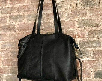 Schwarze Leder Umhängetasche, Weiche Leder Geldbörse, Bramant Kollektion